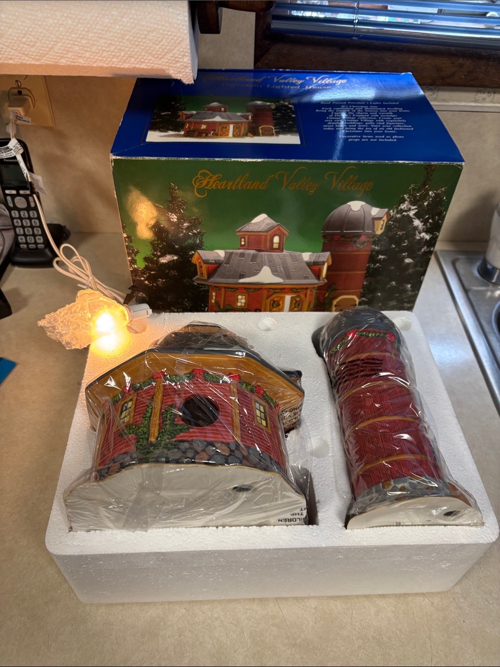 Red Lighthouse & Keeper House Holiday Decor Set